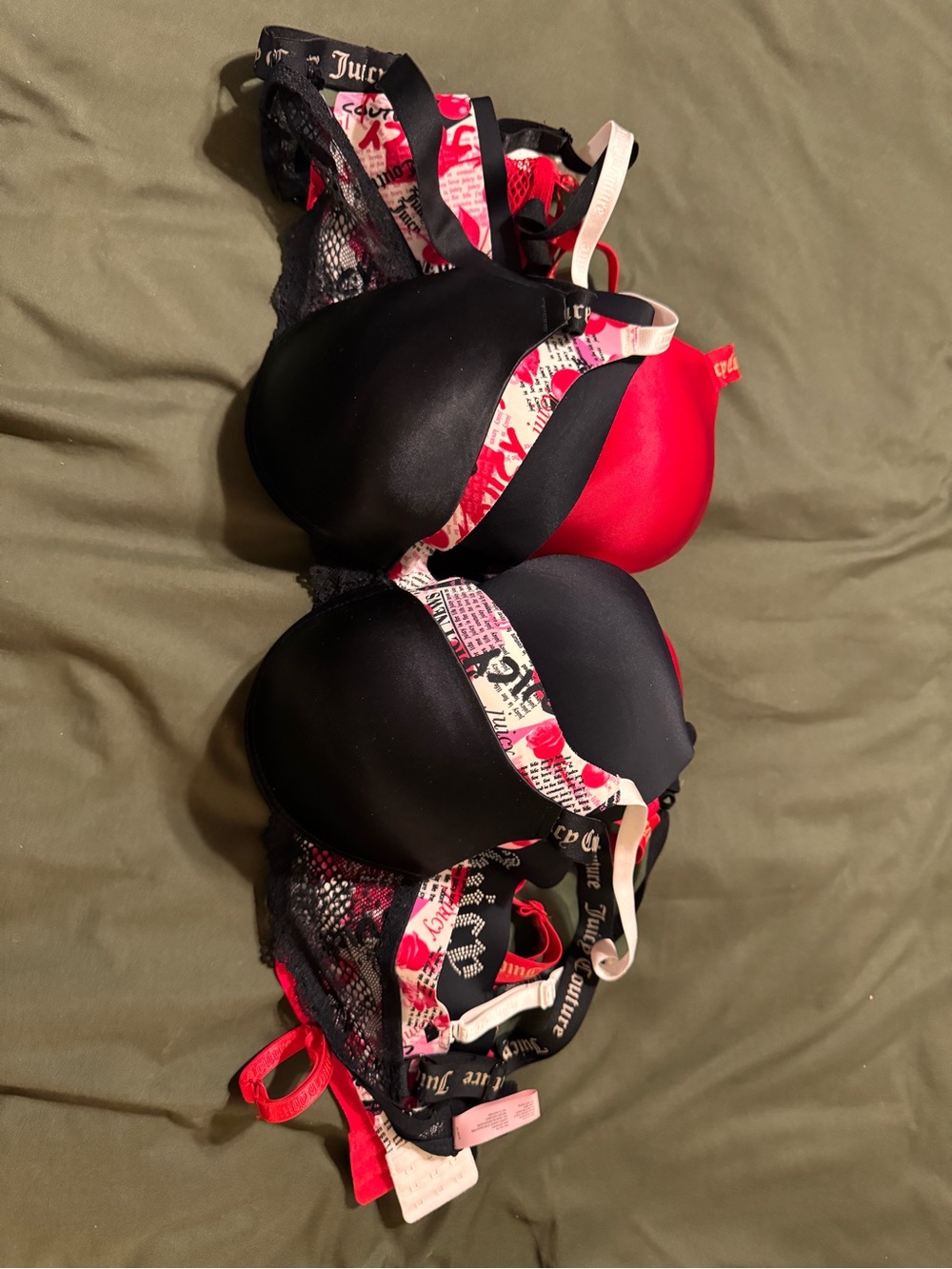 Juicy Couture Black & Red Push-Up Bra with Printed Trim